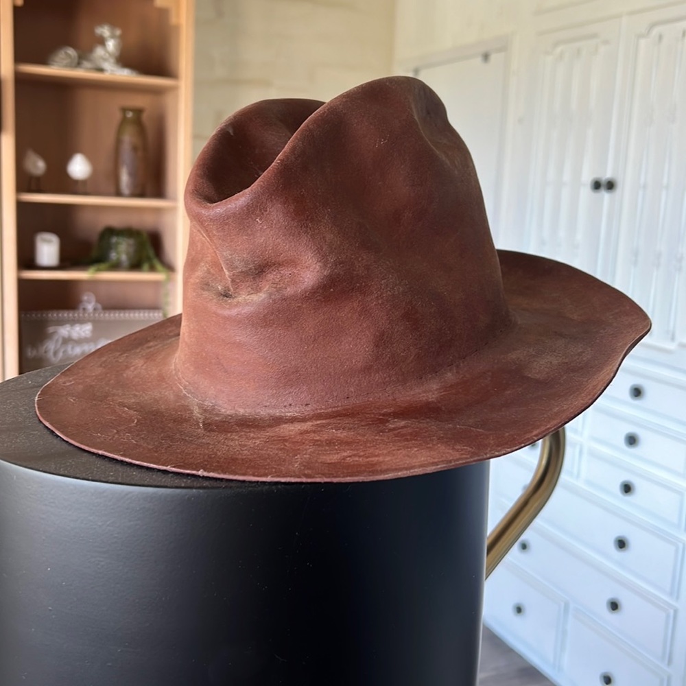 Painted antique felt bohemian hat. Magnolia Pearl Style.